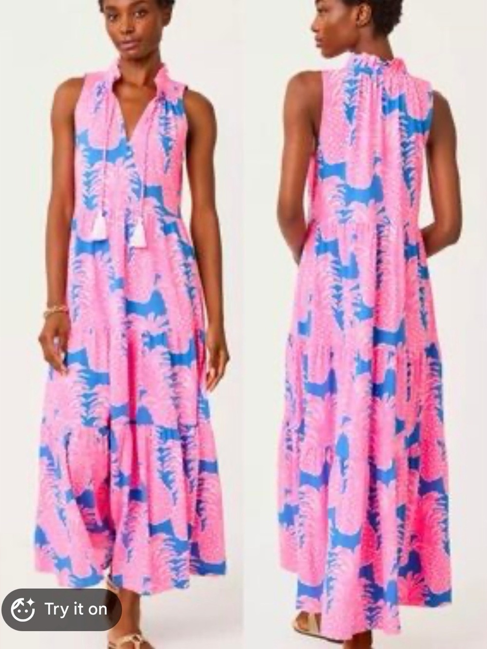 EUC Lilly Pulitzer Malone Maxi in “ Blue Haven Little Flamenco Pineapple Print”